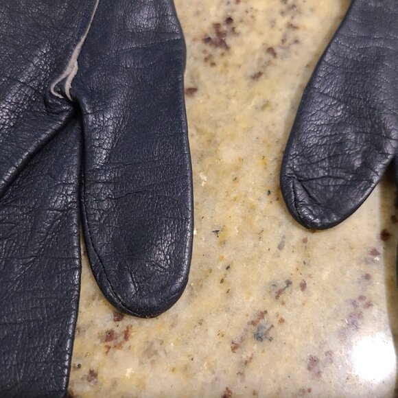 Vintage Size S 6 Black Leather Formal 10" Gloves Stitching Detail Geometric - Picture 10 of 16